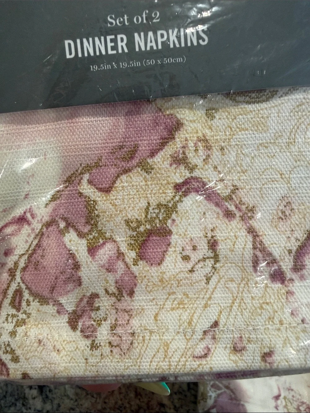 Martha Stewart Marble-Effect Dinner Napkins in Pink and Gold Accent